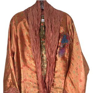 NWT Lee Andersen Art To Wear Orange Crinkle Floral Applique Open Jacket One Size